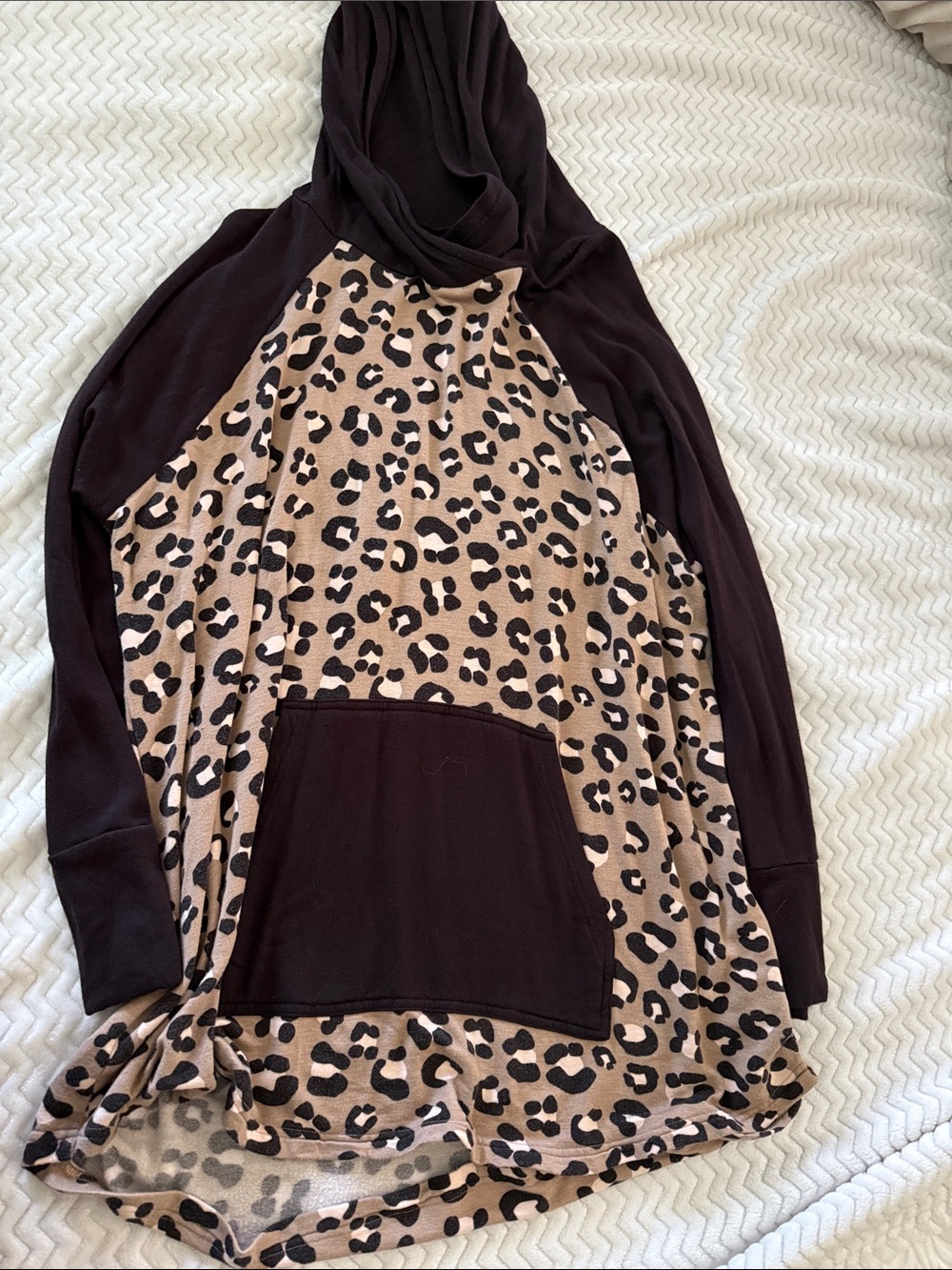 LuLaRoe Leopard Print Hooded Pullover in Black and Tan